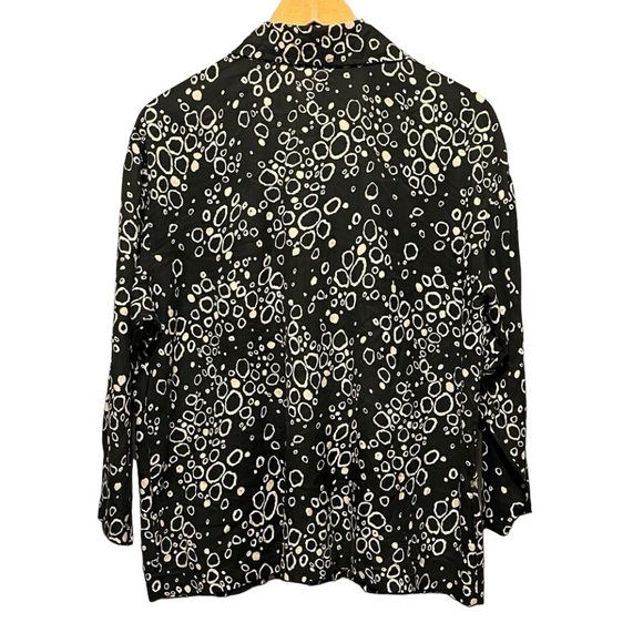 Vintage 90s 100% silk button down blouse black tan abstract PXL - Picture 3 of 9